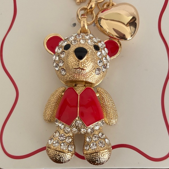 ☀️Gold and Red Bling Teddy Bear Bag Charm/Key Chain - Picture 3 of 5